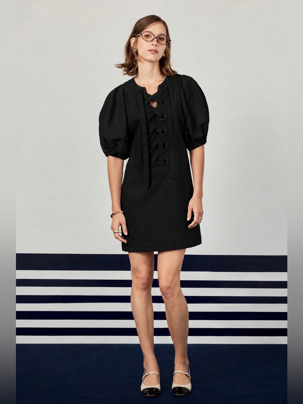 English Factory LACED UP PUFFED SLEEVE MINI DRESS